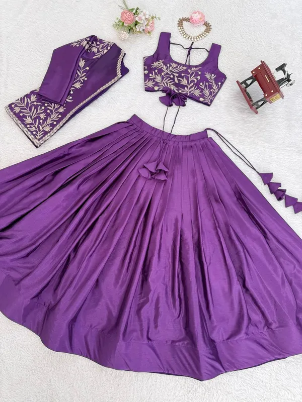 Heavy_Chinon_Silk_Lehenga_Choli_Koti_Set_with_Thread_Sequin_Work_Purple