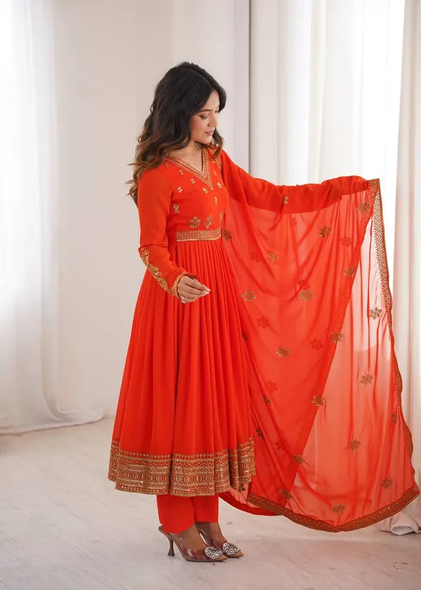 Heavy_Faux_Georgette_Anarkali_Red_Kurta_Set