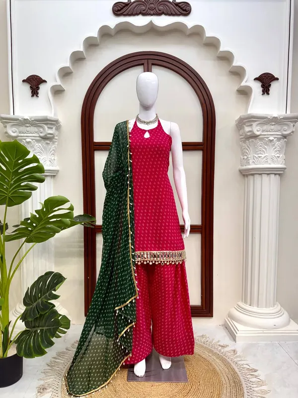 Heavy_Faux_Georgette_Kurta_Set_Red