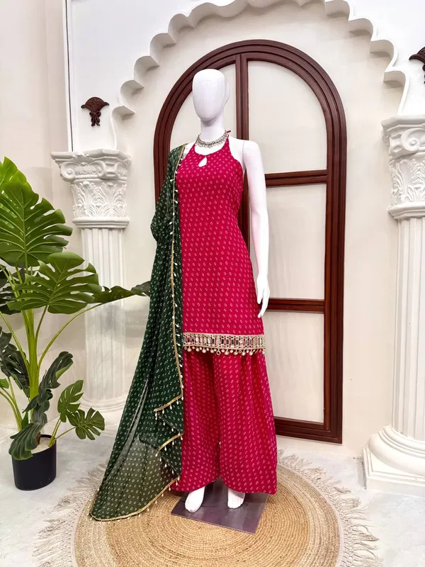 Heavy_Faux_Georgette_Kurta_Set_Red