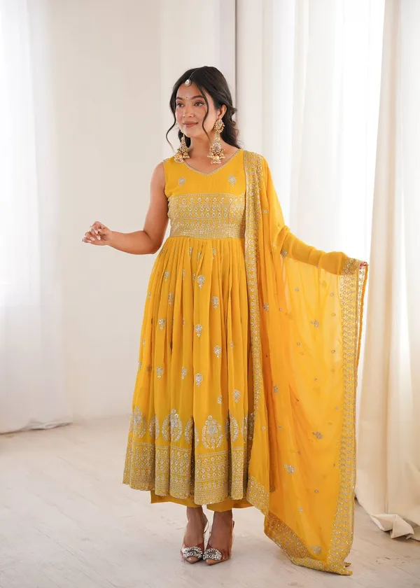 Heavy_Faux_Georgette_Yellow_Anarkali_Set