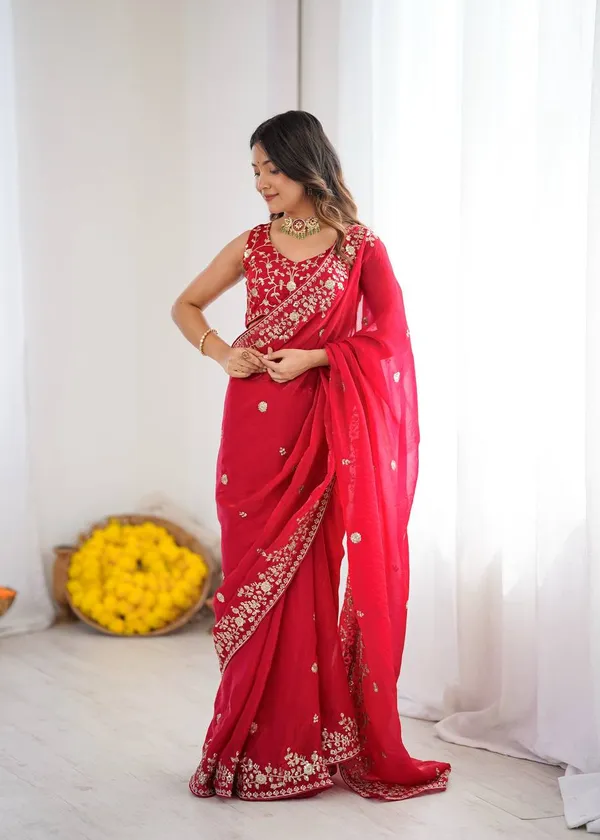 Heavy_Fendy_Silk_Sequin_Embroidered_Designer_Saree_Red