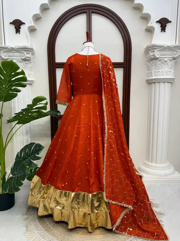 Heavy_Vichitra_Silk_Orange_Anarkali_Set