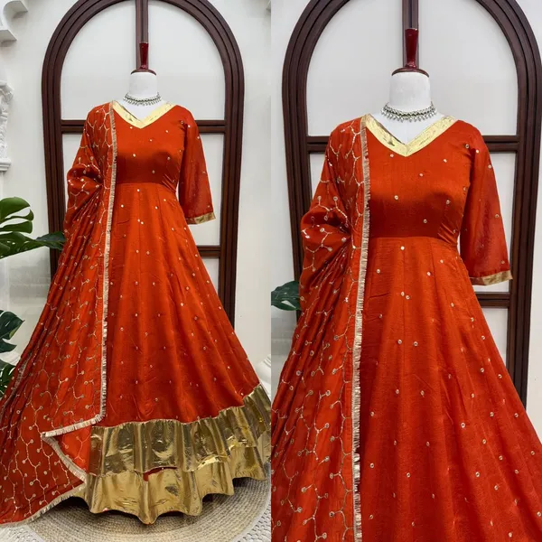 Heavy_Vichitra_Silk_Orange_Anarkali_Set