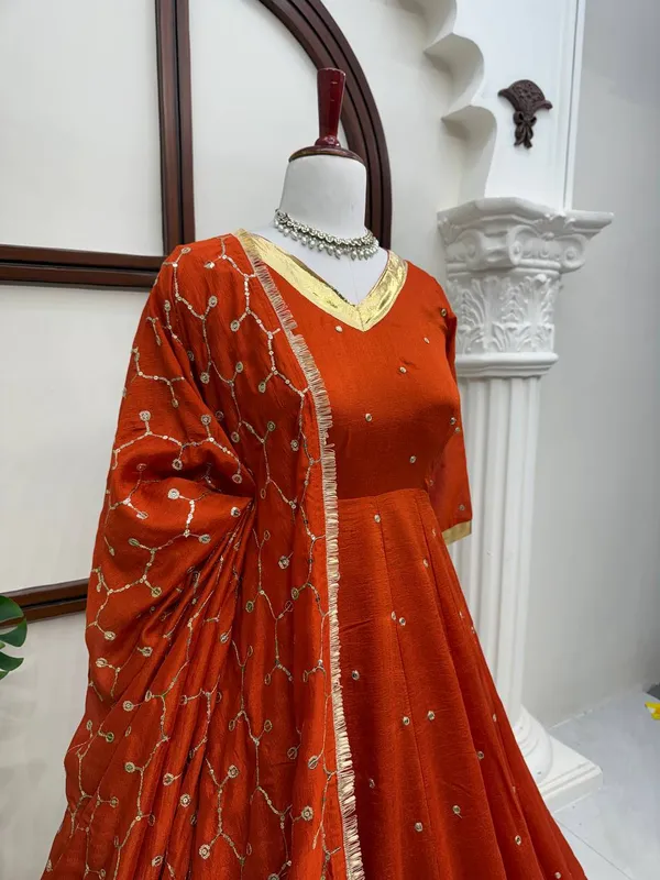 Heavy_Vichitra_Silk_Orange_Anarkali_Set