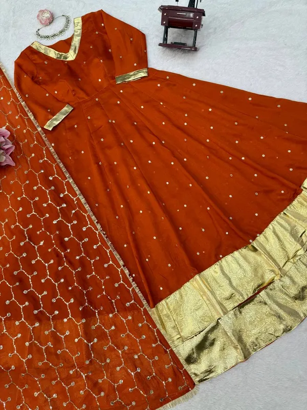 Heavy_Vichitra_Silk_Orange_Anarkali_Set