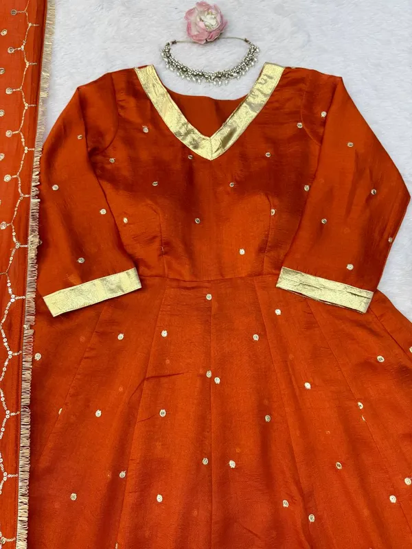 Heavy_Vichitra_Silk_Orange_Anarkali_Set
