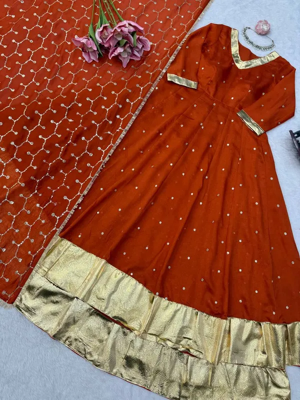 Heavy_Vichitra_Silk_Orange_Anarkali_Set