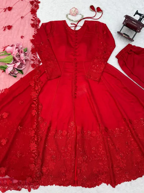 Heavy_Vichitra_Silk_Red_Anarkali_Set