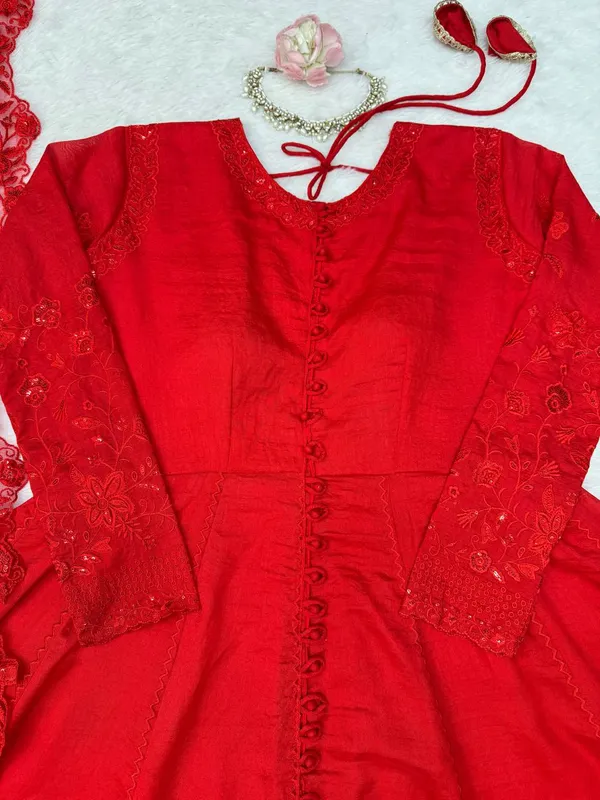 Heavy_Vichitra_Silk_Red_Anarkali_Set