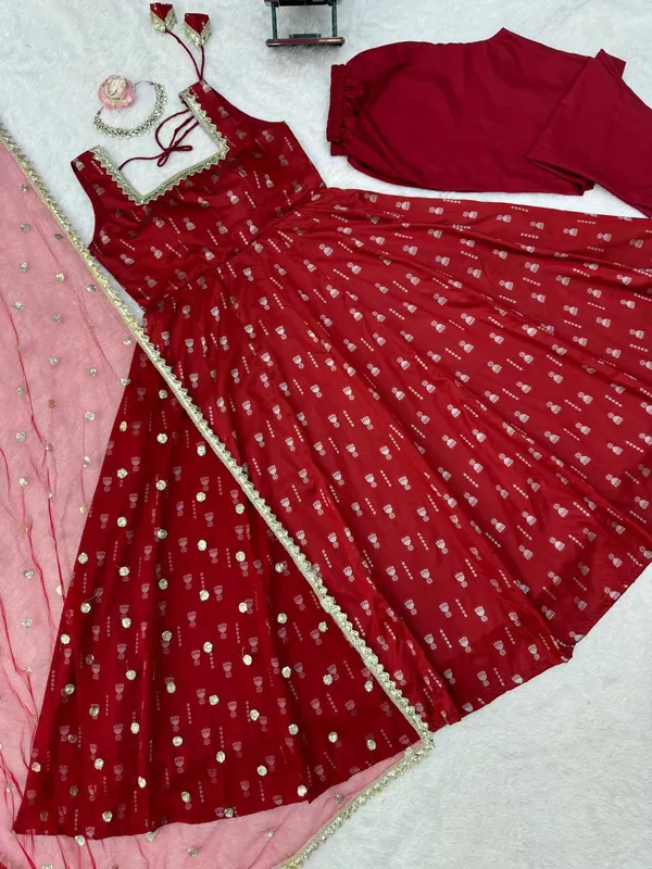 Jacquard_Butti_Red_Anarkali_Set