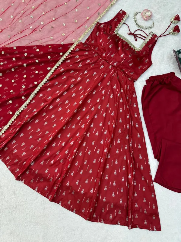 Jacquard_Butti_Red_Anarkali_Set