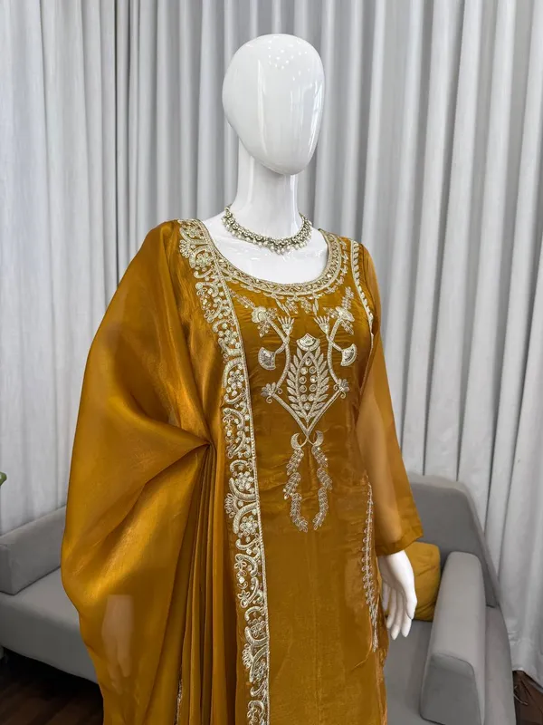 Golden_Embroiderd_Suit_With_Pant_And_Dupatta_Set_|_For_Women
