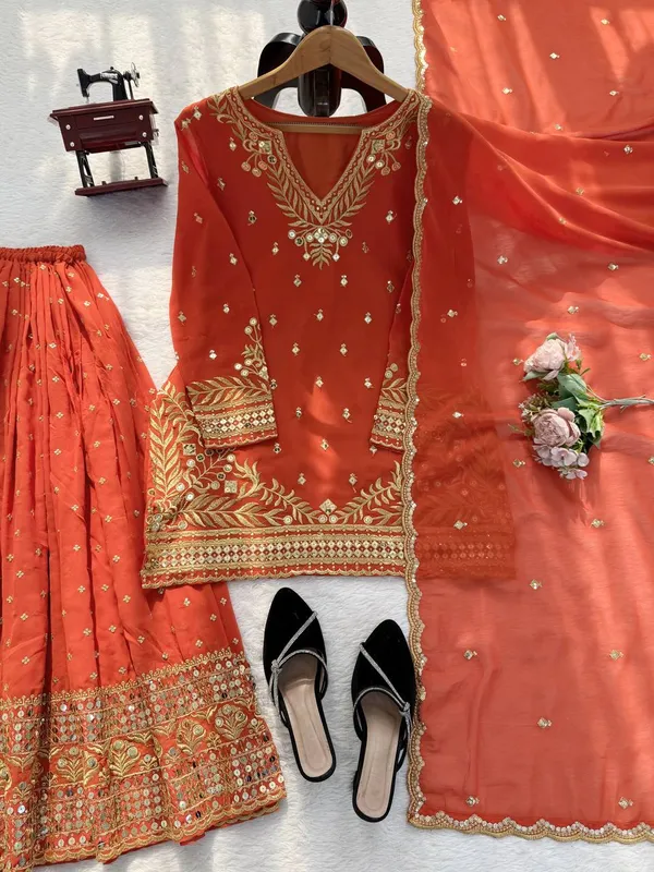 Red_Embroiderd_Suit_With_Pant_And_Dupatta_Set_|_For_Women