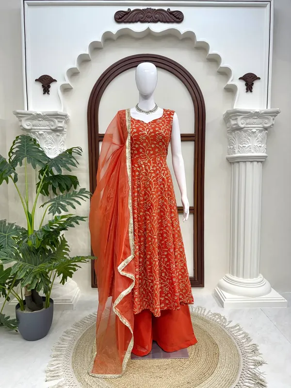 Georgette_Gown_Stylish_Festive_Wear_Set