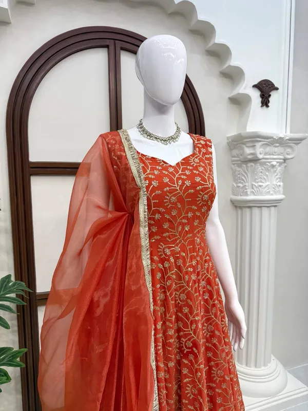 Georgette_Gown_Stylish_Festive_Wear_Set
