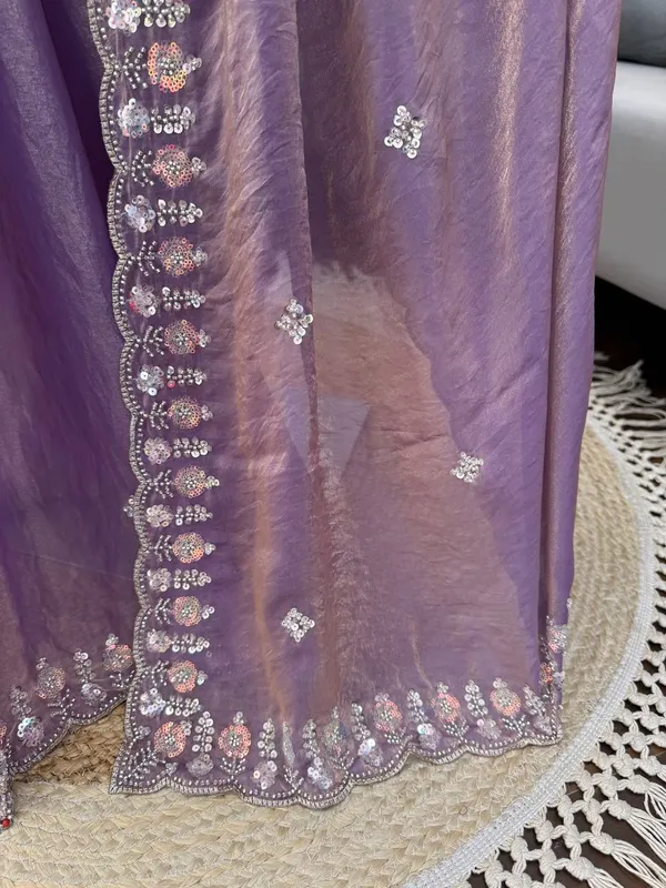 Green_Heavy_Sequin_Embrodered_Saree_|_With_Unstitched_Blouse_Piece