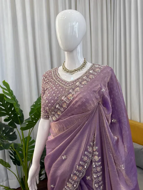 Green_Heavy_Sequin_Embrodered_Saree_|_With_Unstitched_Blouse_Piece
