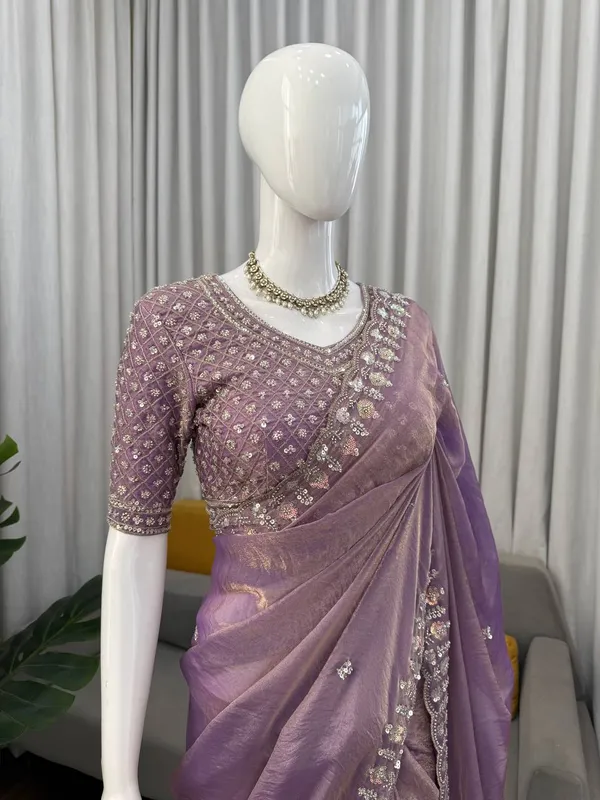 Green_Heavy_Sequin_Embrodered_Saree_|_With_Unstitched_Blouse_Piece