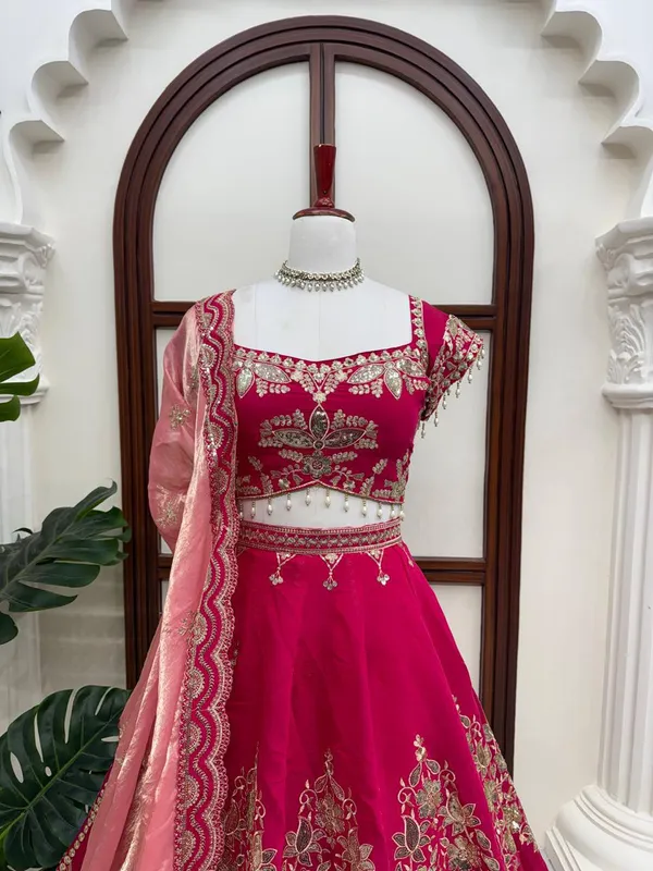 Mul_Chanderi__Fabric_Red_Lehenga