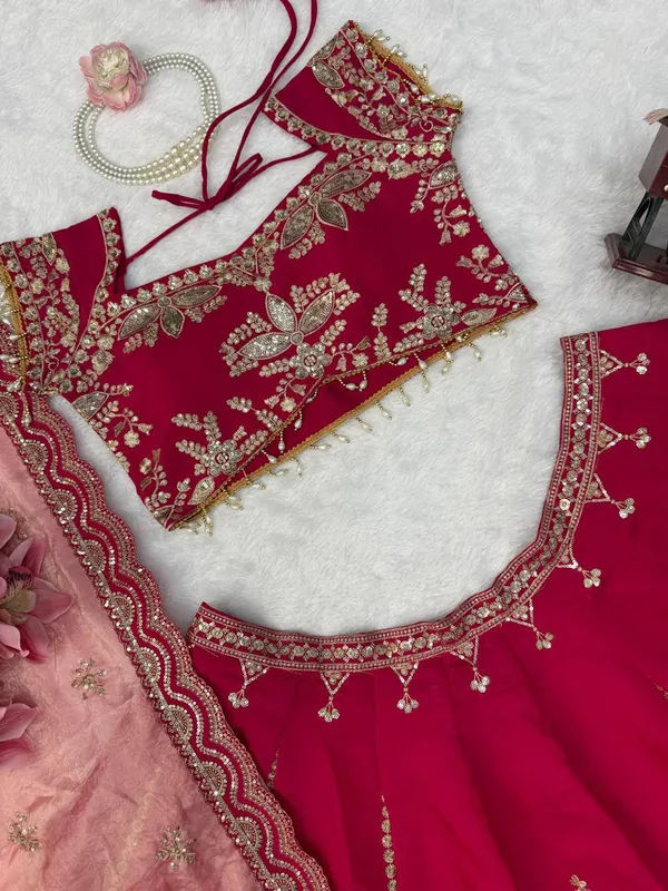 Mul_Chanderi__Fabric_Red_Lehenga