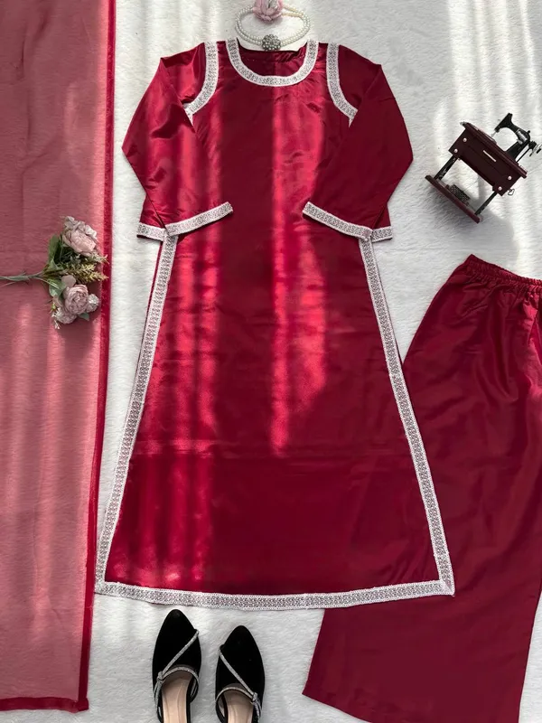 Natural_Crepe_3_Piece_Set_with_Lace_Work_Top_Plazo_Organza_Dupatta_Maroon
