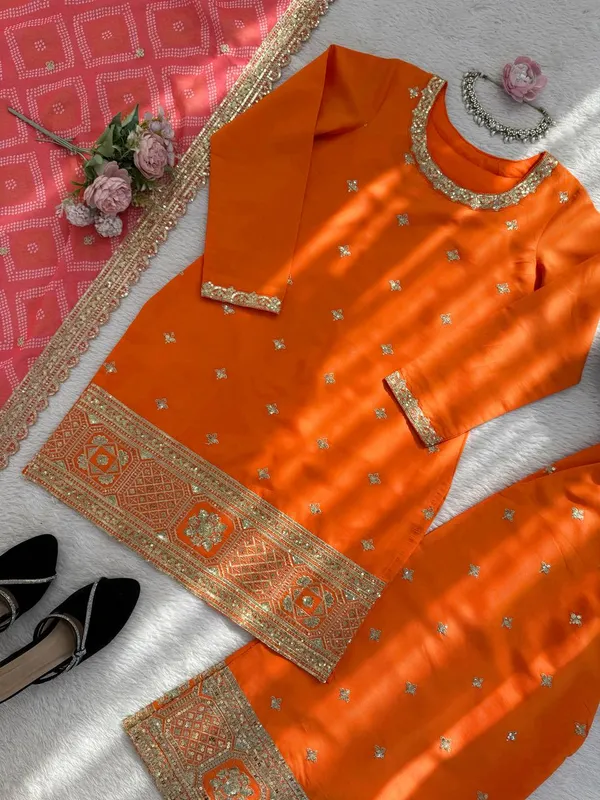 Orange_Chinon_Palazzo_Suit_Set