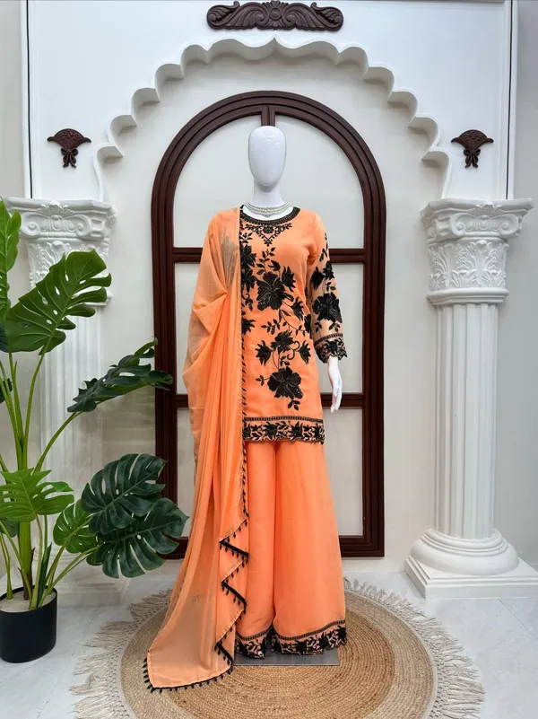 Peach_Embroidered_Georgette_Palazzo_Set