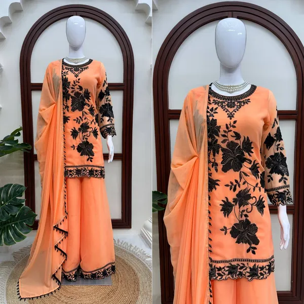 Peach_Embroidered_Georgette_Palazzo_Set