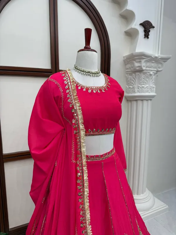 Pink_Chinon_Silk_Lehenga_Set