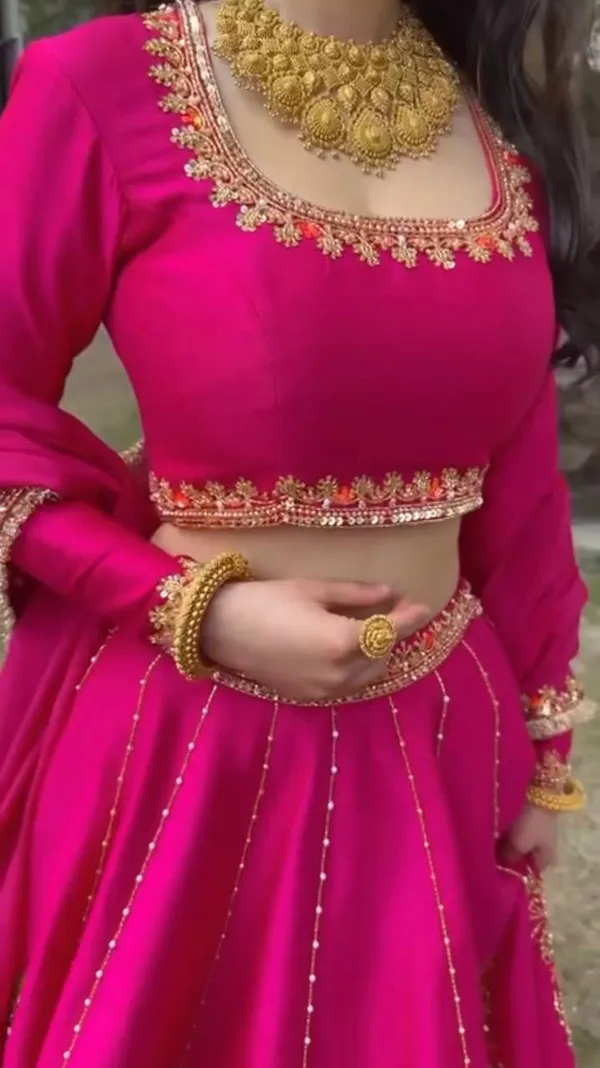 Pink_Chinon_Silk_Lehenga_Set