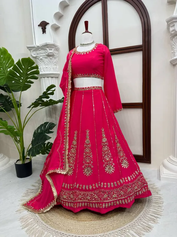 Pink_Chinon_Silk_Lehenga_Set
