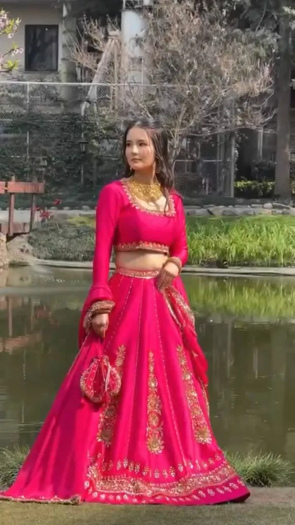 Pink_Chinon_Silk_Lehenga_Set