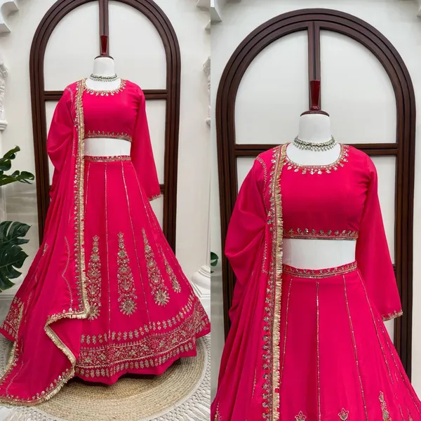 Pink_Chinon_Silk_Lehenga_Set