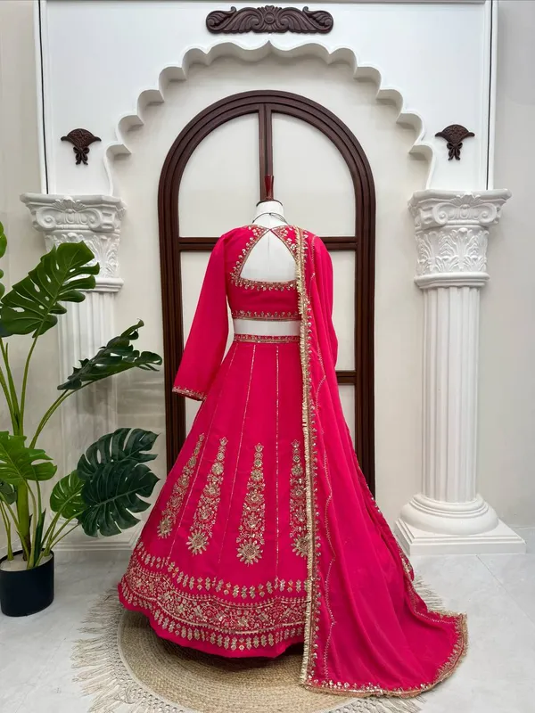 Pink_Chinon_Silk_Lehenga_Set