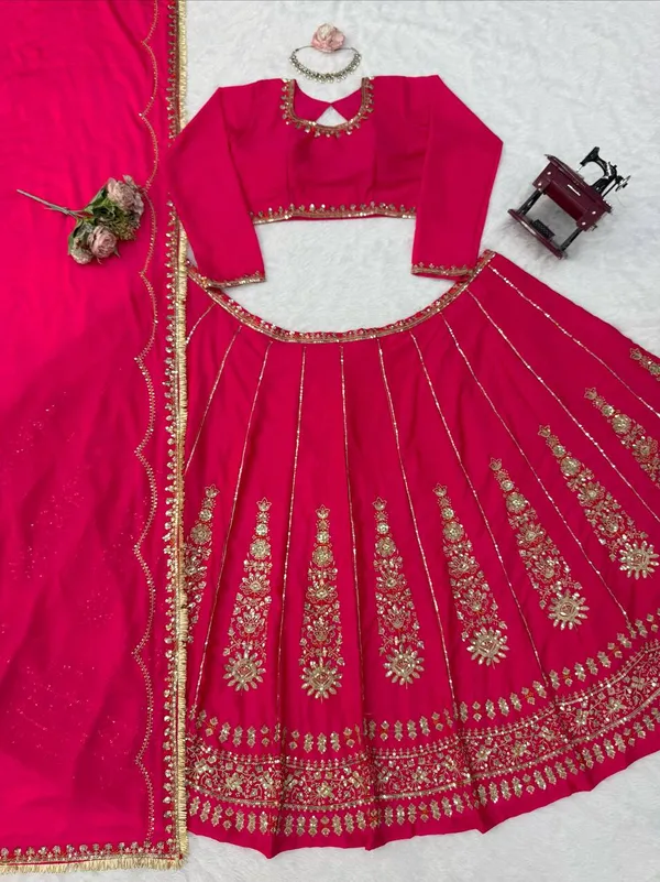 Pink_Chinon_Silk_Lehenga_Set