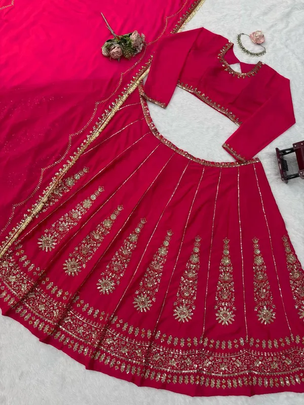 Pink_Chinon_Silk_Lehenga_Set