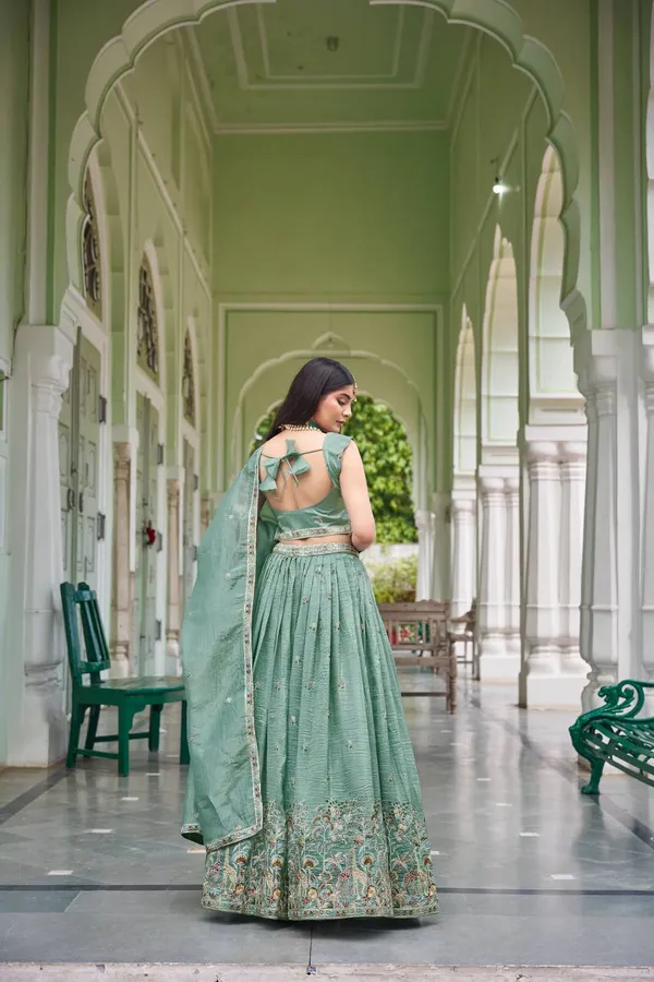 Premium_Gold_Crush_Lehenga_Choli_Dupatta_Set_with_Thread_Sequin_Embroidery_Green