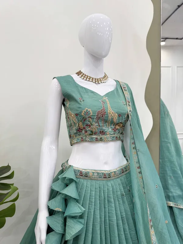 Premium_Gold_Crush_Lehenga_Choli_Dupatta_Set_with_Thread_Sequin_Embroidery_Green