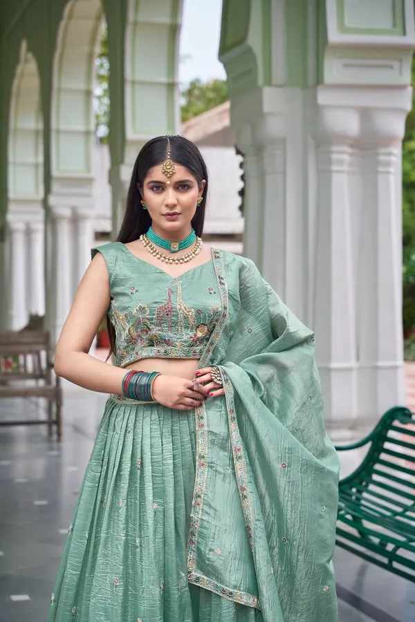 Premium_Gold_Crush_Lehenga_Choli_Dupatta_Set_with_Thread_Sequin_Embroidery_Green