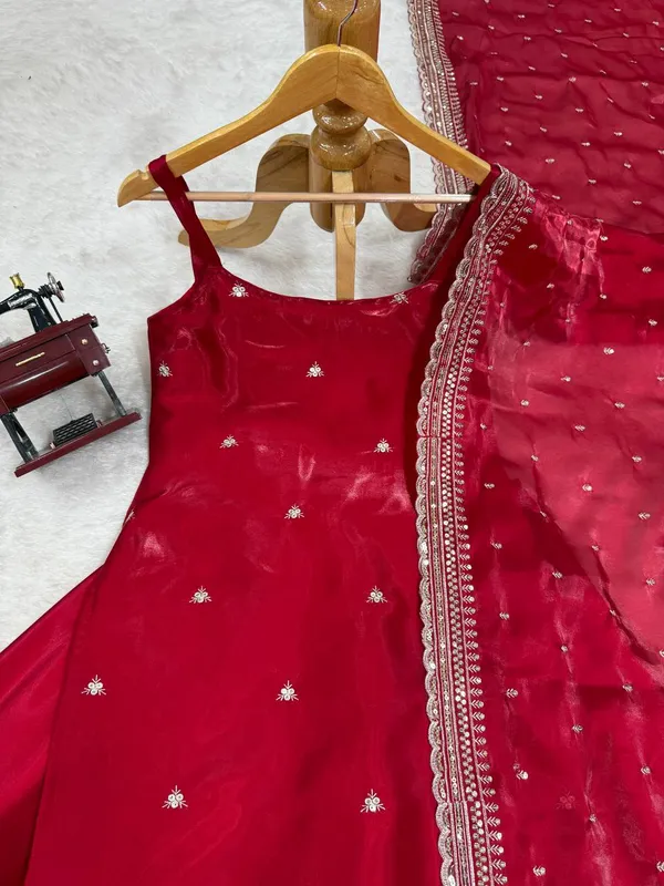 Red_Embroiderd_Suit_With_Pant_And_Dupatta_Set_|_For_Women