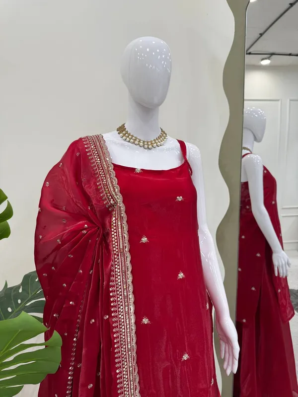 Red_Embroiderd_Suit_With_Pant_And_Dupatta_Set_|_For_Women