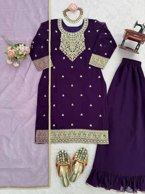 Georgette_Sequin_Coding_Top_Plazo_Set