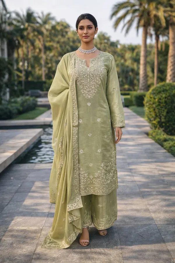Green_Embroiderd_Suit_With_Pant_And_Dupatta_Set_|_For_Women
