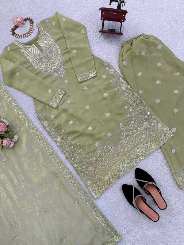 Green_Embroiderd_Suit_With_Pant_And_Dupatta_Set_|_For_Women