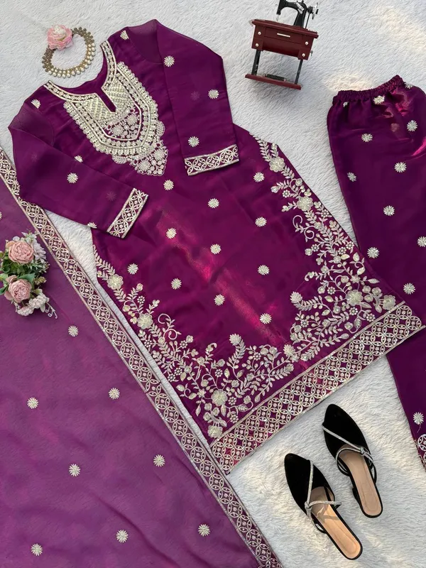 Green_Embroiderd_Suit_With_Pant_And_Dupatta_Set_|_For_Women
