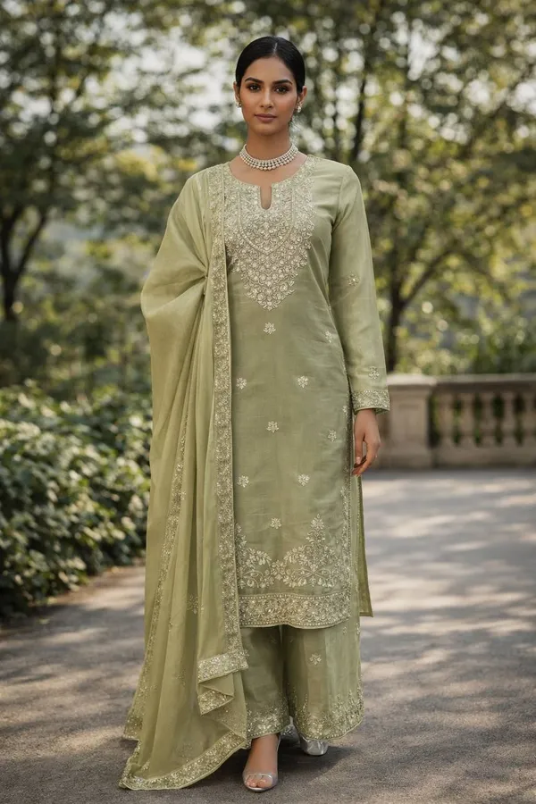 Green_Embroiderd_Suit_With_Pant_And_Dupatta_Set_|_For_Women