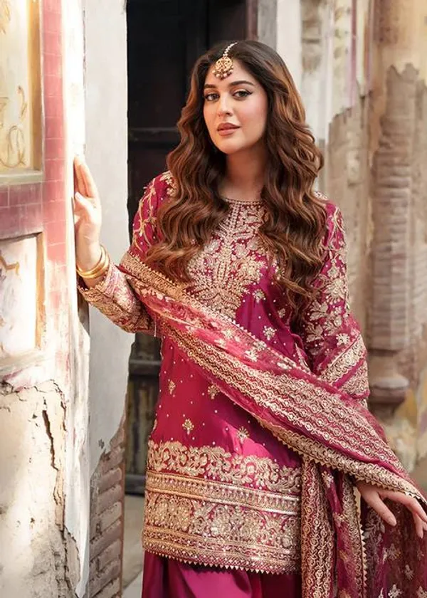 Red_Embroiderd_Suit_With_Pant_And_Dupatta_Set_|_For_Women