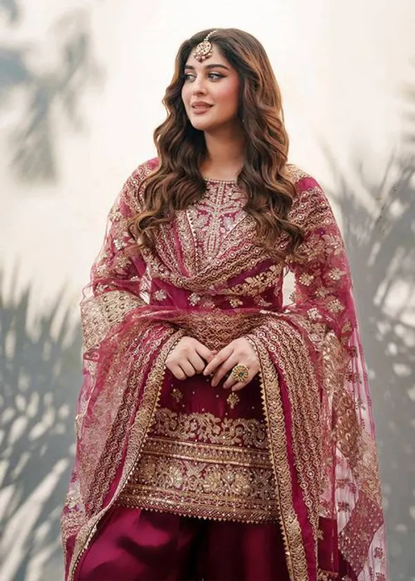 Red_Embroiderd_Suit_With_Pant_And_Dupatta_Set_|_For_Women