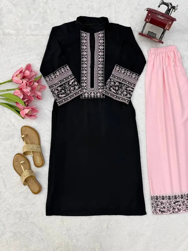 Rayon_Cotton_2_Piece_Set_with_Intricate_Thread_Work_Top_and_Plazo_Black